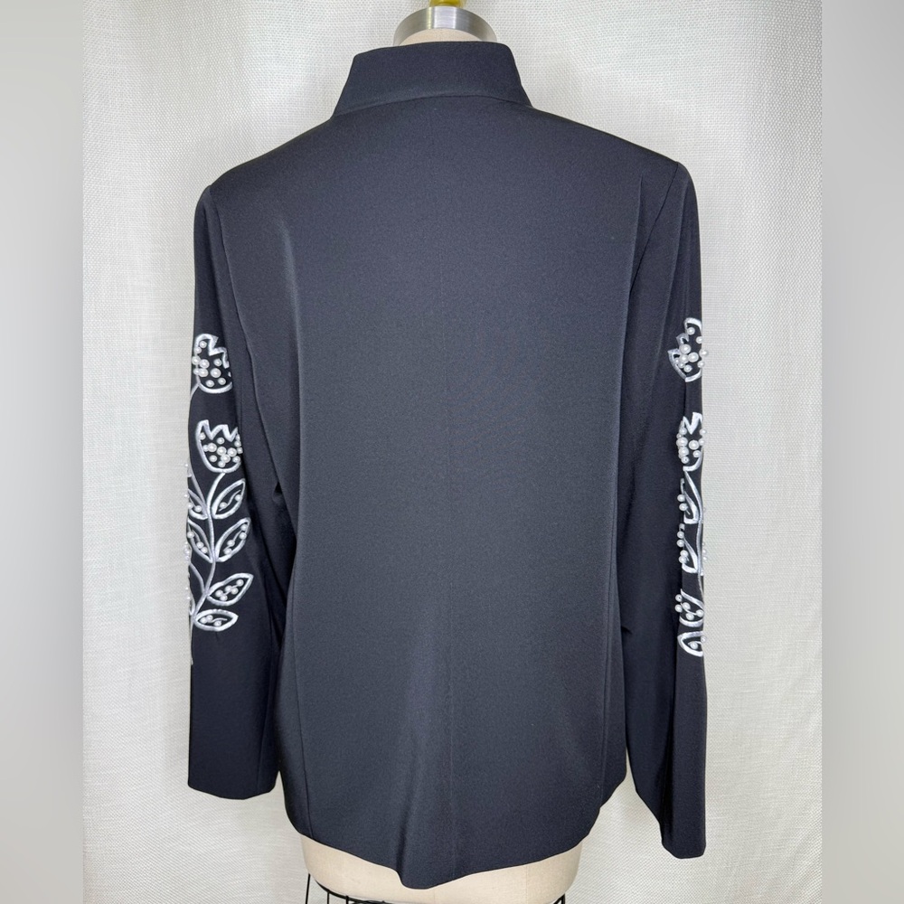 Victor Costa Occasion Embellished Floral Jacket Black Small Elegant Chic - Picture 4 of 7
